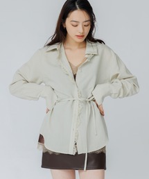SENEE（セニー）の「lace line stripe shirt（レースラインストライプシャツ）（シャツ/ブラウス）」