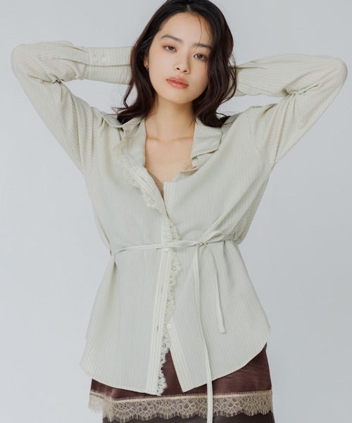 SENEE(セニー)の「lace line stripe shirt(レースラインストライプシャツ)(シャツ/ブラウス・レディース・ベージュ系その他/ブラウン系その他・FREE)」の4枚目の写真