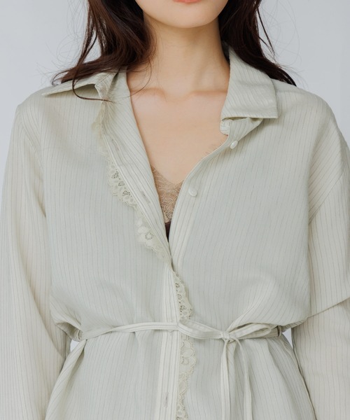 SENEE(セニー)の「lace line stripe shirt(レースラインストライプシャツ)(シャツ/ブラウス・レディース・ベージュ系その他/ブラウン系その他・FREE)」の5枚目の写真