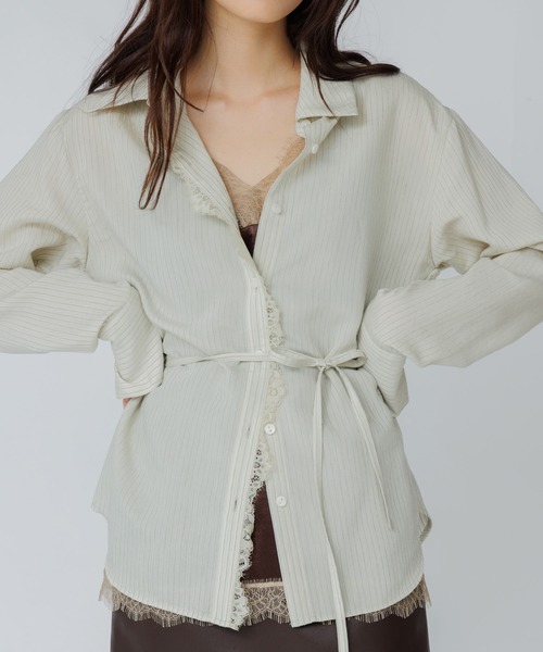 SENEE(セニー)の「lace line stripe shirt(レースラインストライプシャツ)(シャツ/ブラウス・レディース・ベージュ系その他/ブラウン系その他・FREE)」の6枚目の写真