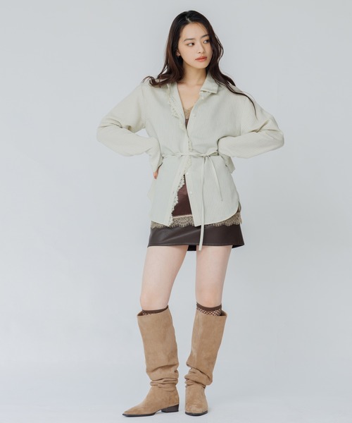 SENEE(セニー)の「lace line stripe shirt(レースラインストライプシャツ)(シャツ/ブラウス・レディース・ベージュ系その他/ブラウン系その他・FREE)」の7枚目の写真