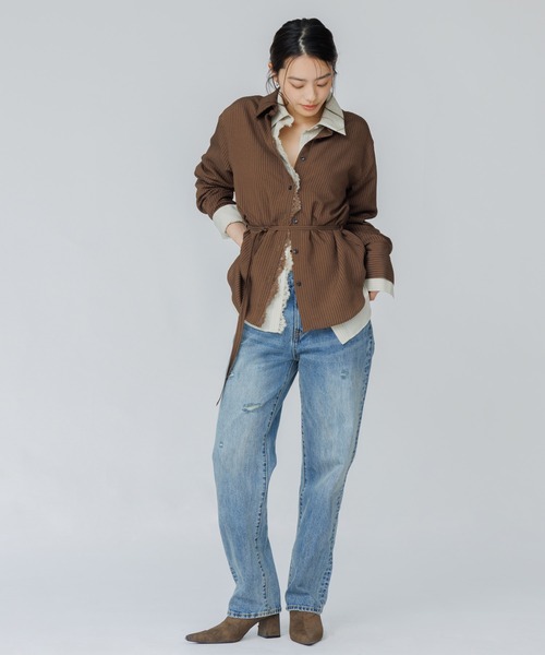 SENEE(セニー)の「lace line stripe shirt(レースラインストライプシャツ)(シャツ/ブラウス・レディース・ベージュ系その他/ブラウン系その他・FREE)」の11枚目の写真