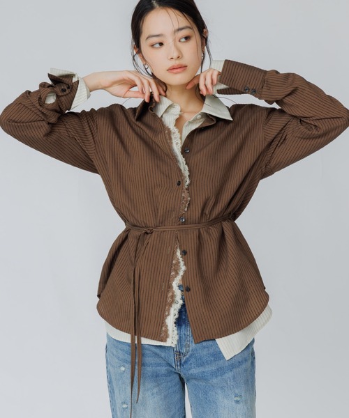 SENEE(セニー)の「lace line stripe shirt(レースラインストライプシャツ)(シャツ/ブラウス・レディース・ベージュ系その他/ブラウン系その他・FREE)」の12枚目の写真