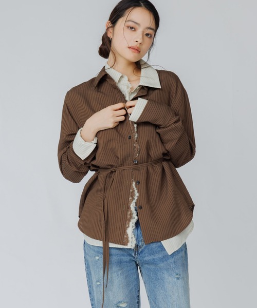 SENEE(セニー)の「lace line stripe shirt(レースラインストライプシャツ)(シャツ/ブラウス・レディース・ベージュ系その他/ブラウン系その他・FREE)」の13枚目の写真