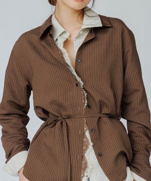SENEE(セニー)の「lace line stripe shirt(レースラインストライプシャツ)(シャツ/ブラウス・レディース・ベージュ系その他/ブラウン系その他・FREE)」の9枚目の写真
