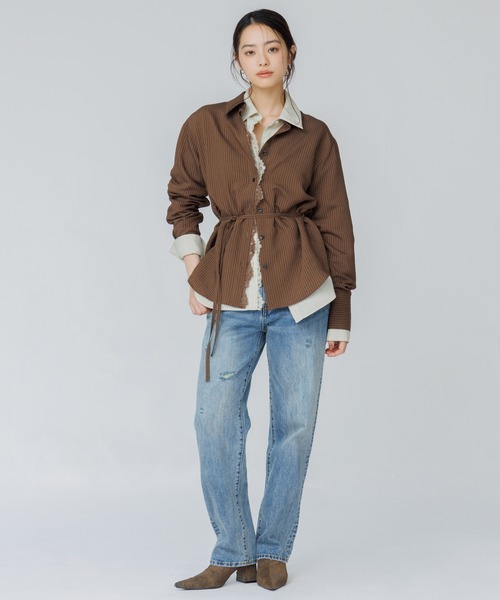 SENEE(セニー)の「lace line stripe shirt(レースラインストライプシャツ)(シャツ/ブラウス・レディース・ベージュ系その他/ブラウン系その他・FREE)」の10枚目の写真