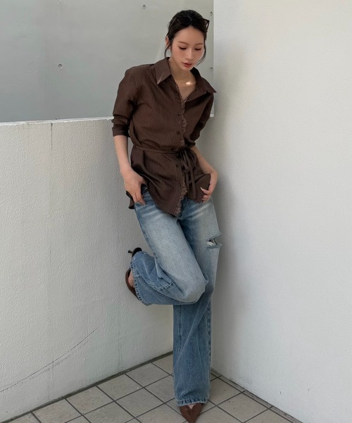 SENEE(セニー)の「lace line stripe shirt(レースラインストライプシャツ)(シャツ/ブラウス・レディース・ベージュ系その他/ブラウン系その他・FREE)」の14枚目の写真