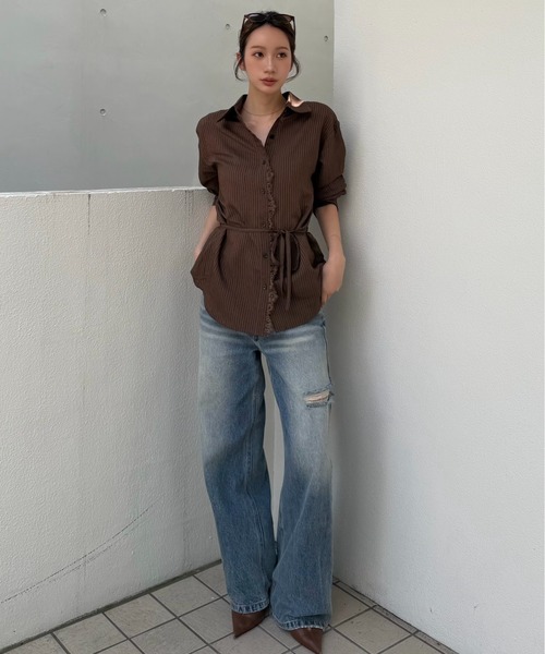 SENEE(セニー)の「lace line stripe shirt(レースラインストライプシャツ)(シャツ/ブラウス・レディース・ベージュ系その他/ブラウン系その他・FREE)」の15枚目の写真