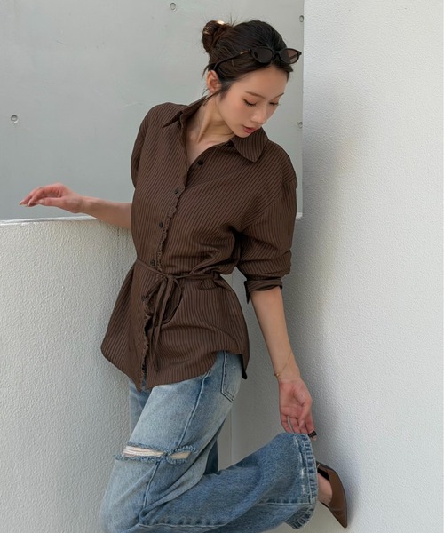 SENEE(セニー)の「lace line stripe shirt(レースラインストライプシャツ)(シャツ/ブラウス・レディース・ベージュ系その他/ブラウン系その他・FREE)」の16枚目の写真