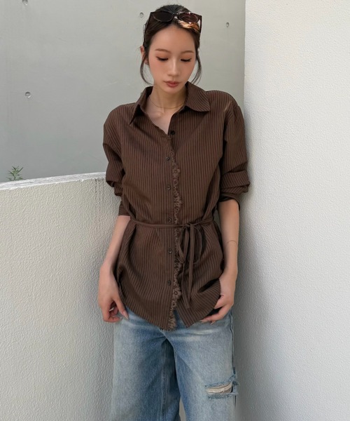 SENEE(セニー)の「lace line stripe shirt(レースラインストライプシャツ)(シャツ/ブラウス・レディース・ベージュ系その他/ブラウン系その他・FREE)」の17枚目の写真