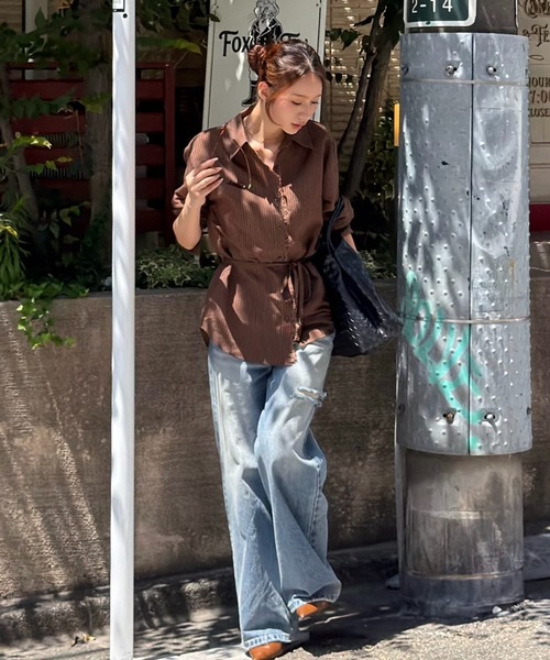 SENEE(セニー)の「lace line stripe shirt(レースラインストライプシャツ)(シャツ/ブラウス・レディース・ベージュ系その他/ブラウン系その他・FREE)」の18枚目の写真