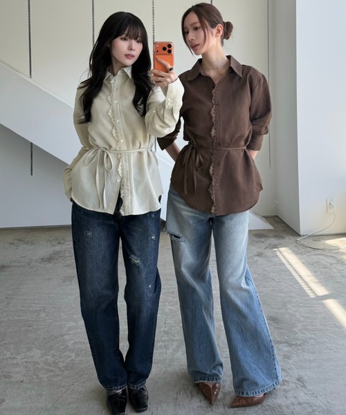 SENEE(セニー)の「lace line stripe shirt(レースラインストライプシャツ)(シャツ/ブラウス・レディース・ベージュ系その他/ブラウン系その他・FREE)」の22枚目の写真