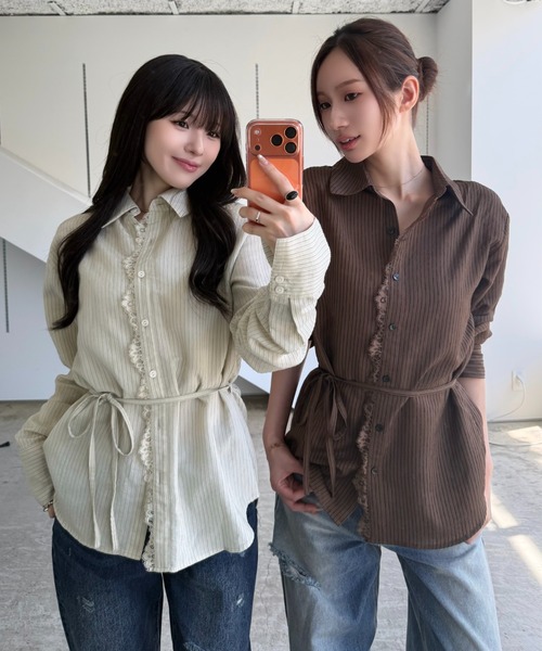 SENEE(セニー)の「lace line stripe shirt(レースラインストライプシャツ)(シャツ/ブラウス・レディース・ベージュ系その他/ブラウン系その他・FREE)」の21枚目の写真