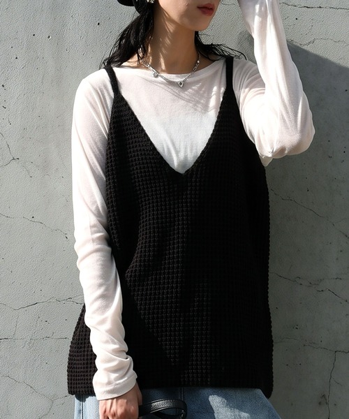 antiqua（アンティカ）の「Vネック ニットビスチェ（ニット/セーター・レディース・グレー/ブラックミックス/ブラック・ONESIZE）」の4枚目の写真