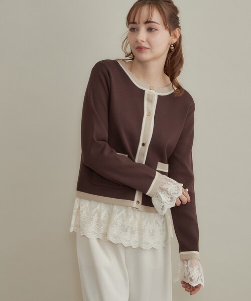 couture brooch(クチュールブローチ)の「【重ね着で楽しめる・洗濯機可】レース レイヤードトップス(Tシャツ/カットソー・レディース・ブラック/アイボリー・36/38/40/42)」の7枚目の写真