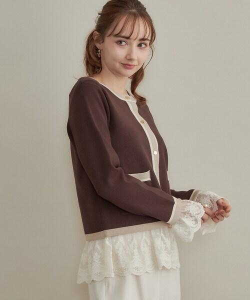 couture brooch(クチュールブローチ)の「【重ね着で楽しめる・洗濯機可】レース レイヤードトップス(Tシャツ/カットソー・レディース・ブラック/アイボリー・36/38/40/42)」の8枚目の写真