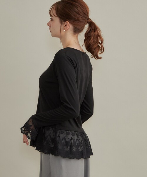couture brooch(クチュールブローチ)の「【重ね着で楽しめる・洗濯機可】レース レイヤードトップス(Tシャツ/カットソー・レディース・ブラック/アイボリー・36/38/40/42)」の12枚目の写真