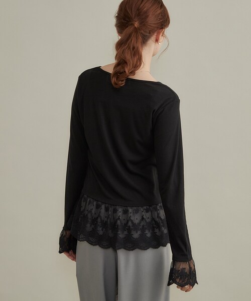 couture brooch(クチュールブローチ)の「【重ね着で楽しめる・洗濯機可】レース レイヤードトップス(Tシャツ/カットソー・レディース・ブラック/アイボリー・36/38/40/42)」の13枚目の写真