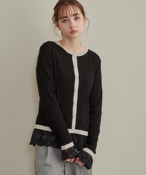 couture brooch(クチュールブローチ)の「【重ね着で楽しめる・洗濯機可】レース レイヤードトップス(Tシャツ/カットソー・レディース・ブラック/アイボリー・36/38/40/42)」の16枚目の写真