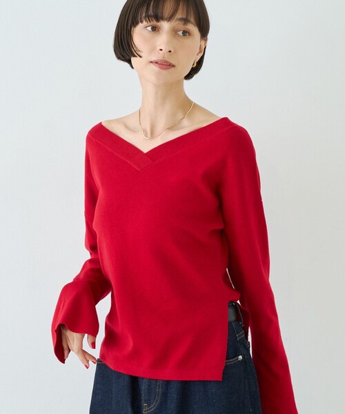 Rouge vif Anna(ルージュヴィフアンナ)の「【セットアップ対応】前後2WAYウール混フレアスリーブプルオーバー(ニット/セーター・レディース・レッド/ベージュ/グレー・フリー)」の1枚目の写真
