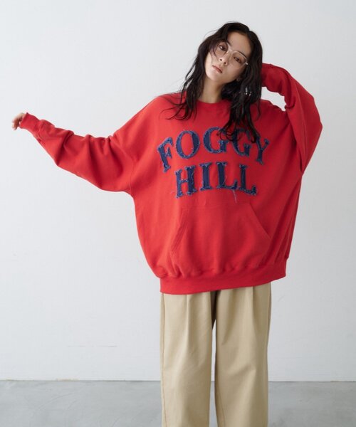 CIAOPANIC TYPY（チャオパニックティピー）の「【UNISEX】オーバーサイズダメージロゴ裏毛スウェット（スウェット・レディース・グレー/ブラック/レッド/グリーン・ONE SIZE）」の12枚目の写真