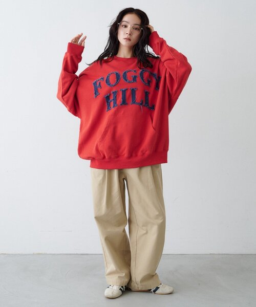 CIAOPANIC TYPY（チャオパニックティピー）の「【UNISEX】オーバーサイズダメージロゴ裏毛スウェット（スウェット・レディース・グレー/ブラック/レッド/グリーン・ONE SIZE）」の5枚目の写真