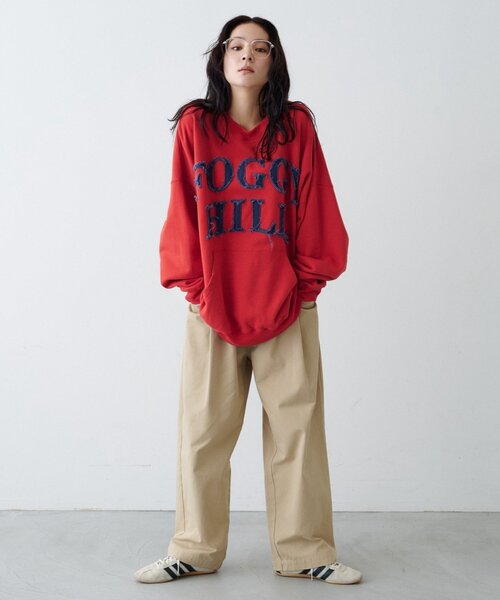 CIAOPANIC TYPY（チャオパニックティピー）の「【UNISEX】オーバーサイズダメージロゴ裏毛スウェット（スウェット・レディース・グレー/ブラック/レッド/グリーン・ONE SIZE）」の6枚目の写真