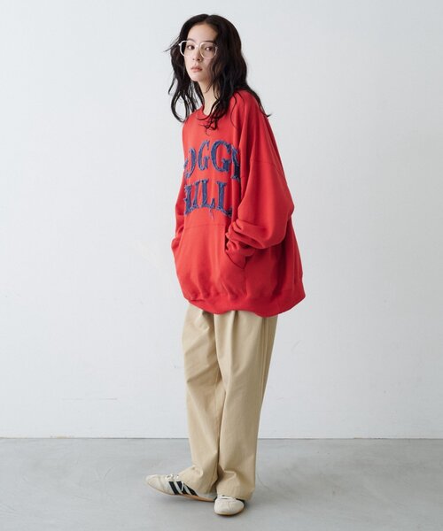 CIAOPANIC TYPY（チャオパニックティピー）の「【UNISEX】オーバーサイズダメージロゴ裏毛スウェット（スウェット・レディース・グレー/ブラック/レッド/グリーン・ONE SIZE）」の7枚目の写真