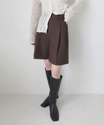【セットアップ対応】ハイウエストタックハーフパンツ