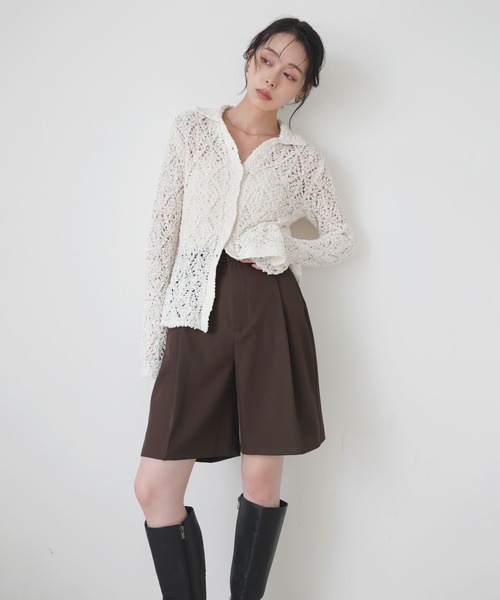LIAN（リアン）の「【セットアップ対応】ハイウエストタックハーフパンツ（その他パンツ・レディース・グレイッシュベージュ/ブラック/チャコールグレー/ブラウン・FREE）」の12枚目の写真