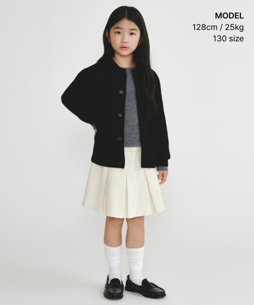 MUSINSA STANDARD KIDS（ムシンサスタンダードキッズ）の「[ビクトリアウール] ミニマルリブラウンドネックカーディガン[ブラック]（カーディガン/ボレロ・レディース・その他・130/140/150/160/120）」の2枚目の写真