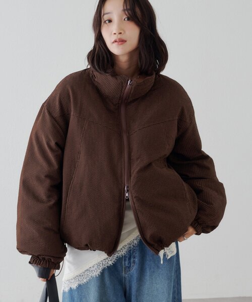 ダウンジャケット/コート（ブラウン/茶色系・チェック柄）ファッション