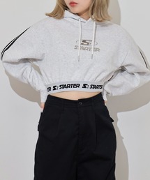 STARTER LADYS スウェットショート丈プリントプルパーカー 裏起毛