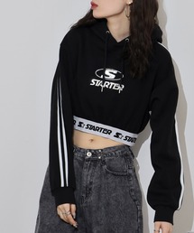 STARTER LADYS スウェットショート丈プリントプルパーカー 裏起毛