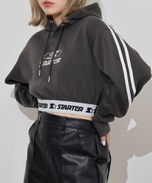 STARTER LADYS スウェットショート丈プリントプルパーカー 裏起毛