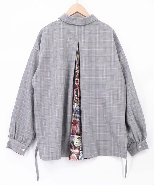 iS ScoLar(イズスカラー)の「563208:チェック×コラージュ柄 ドロスト付きシャツ(シャツ/ブラウス・レディース・ブラック/ブラウン・M)」の15枚目の写真