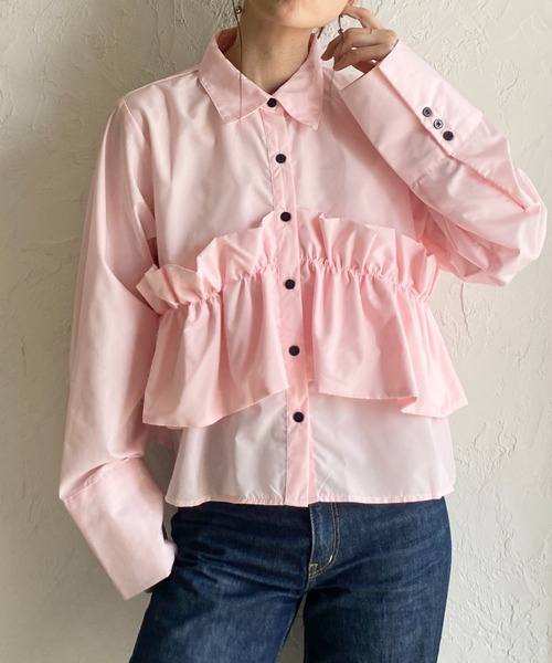 She's Closet(シーズクローゼット)の「長袖 ビスチェ風 ブロード ブラウス フリルシャツ(シャツ/ブラウス・レディース・イエロー/ホワイト/ピンク/ブルー/ブラウン・FREE)」の5枚目の写真