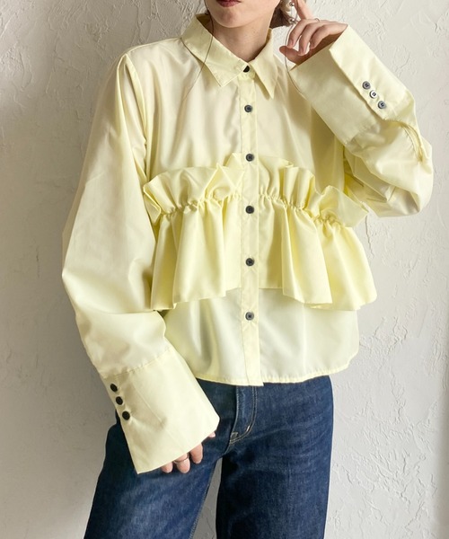 She's Closet(シーズクローゼット)の「長袖 ビスチェ風 ブロード ブラウス フリルシャツ(シャツ/ブラウス・レディース・イエロー/ホワイト/ピンク/ブルー/ブラウン・FREE)」の4枚目の写真