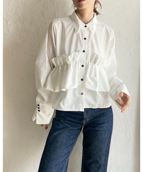 She's Closet(シーズクローゼット)の「長袖 ビスチェ風 ブロード ブラウス フリルシャツ(シャツ/ブラウス・レディース・イエロー/ホワイト/ピンク/ブルー/ブラウン・FREE)」の11枚目の写真