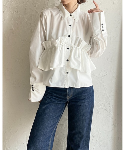 She's Closet(シーズクローゼット)の「長袖 ビスチェ風 ブロード ブラウス フリルシャツ(シャツ/ブラウス・レディース・イエロー/ホワイト/ピンク/ブルー/ブラウン・FREE)」の12枚目の写真