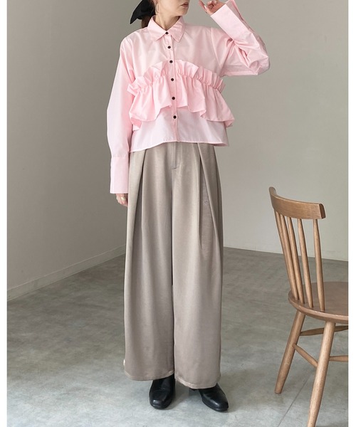 She's Closet(シーズクローゼット)の「長袖 ビスチェ風 ブロード ブラウス フリルシャツ(シャツ/ブラウス・レディース・イエロー/ホワイト/ピンク/ブルー/ブラウン・FREE)」の14枚目の写真