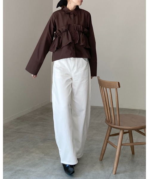 She's Closet(シーズクローゼット)の「長袖 ビスチェ風 ブロード ブラウス フリルシャツ(シャツ/ブラウス・レディース・イエロー/ホワイト/ピンク/ブルー/ブラウン・FREE)」の19枚目の写真
