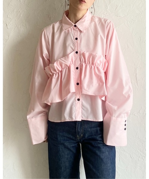 She's Closet(シーズクローゼット)の「長袖 ビスチェ風 ブロード ブラウス フリルシャツ(シャツ/ブラウス・レディース・イエロー/ホワイト/ピンク/ブルー/ブラウン・FREE)」の7枚目の写真