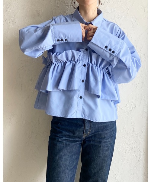 She's Closet(シーズクローゼット)の「長袖 ビスチェ風 ブロード ブラウス フリルシャツ(シャツ/ブラウス・レディース・イエロー/ホワイト/ピンク/ブルー/ブラウン・FREE)」の8枚目の写真