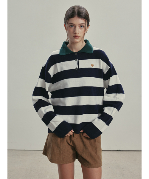 KNITTED（ニッティド）の「(ユニセックス) ストライプラグビーコラーニット ネイビー（ニット/セーター・メンズ・その他・MEDIUM/LARGE/X-LARGE/FREE）」の2枚目の写真