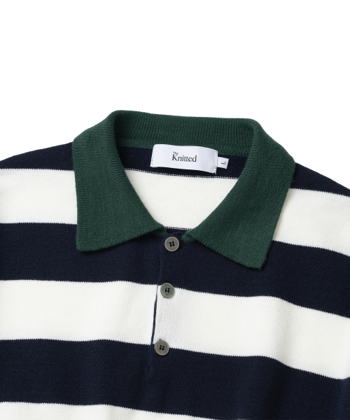 KNITTED（ニッティド）の「(ユニセックス) ストライプラグビーコラーニット ネイビー（ニット/セーター・メンズ・その他・MEDIUM/LARGE/X-LARGE/FREE）」の4枚目の写真