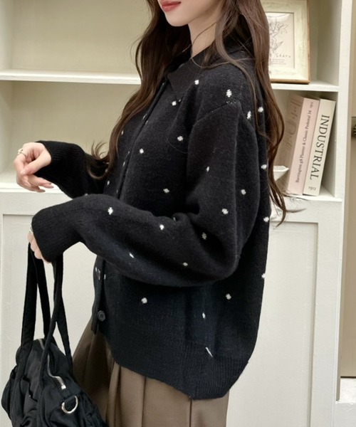 Ada.(エイダ)の「襟付き ドット柄 ニットカーディガン(カーディガン/ボレロ・レディース・グレー/ブラック/アイボリー/レッド・FREE)」の20枚目の写真