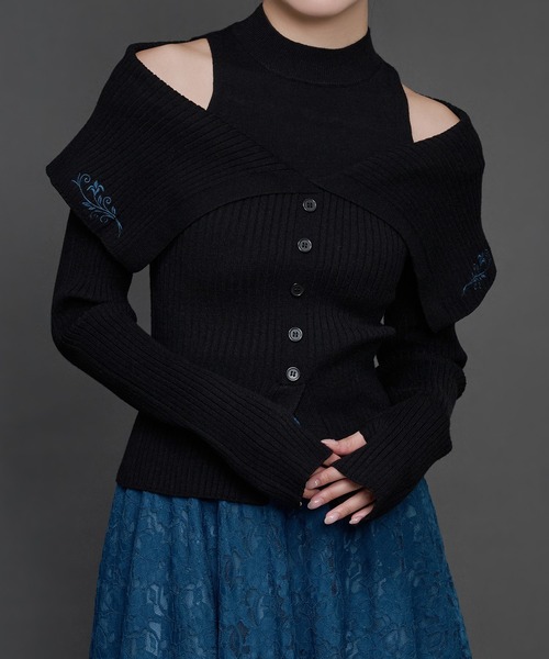 Ellno de Mavie(エルノデメヴィ)の「フラワー刺繍オフショルニットトップス(ニット/セーター・レディース・ブルーグリーン/ブラック・FREE)」の22枚目の写真