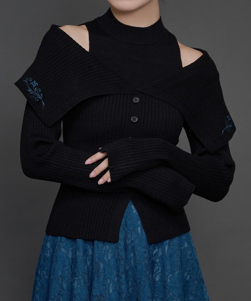 Ellno de Mavie(エルノデメヴィ)の「フラワー刺繍オフショルニットトップス(ニット/セーター・レディース・ブルーグリーン/ブラック・FREE)」の21枚目の写真