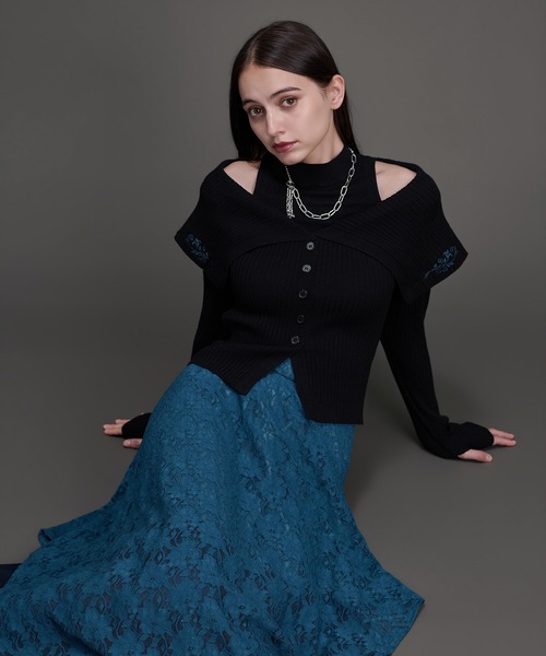 Ellno de Mavie(エルノデメヴィ)の「フラワー刺繍オフショルニットトップス(ニット/セーター・レディース・ブルーグリーン/ブラック・FREE)」の17枚目の写真